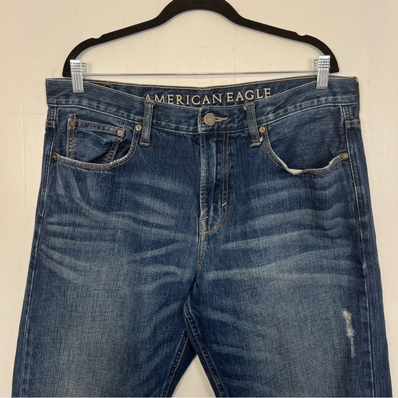 American Eagle Bootcut Jeans Dark Wash Distressed 36x32 36” Waist 32” Length - Picture 3 of 7